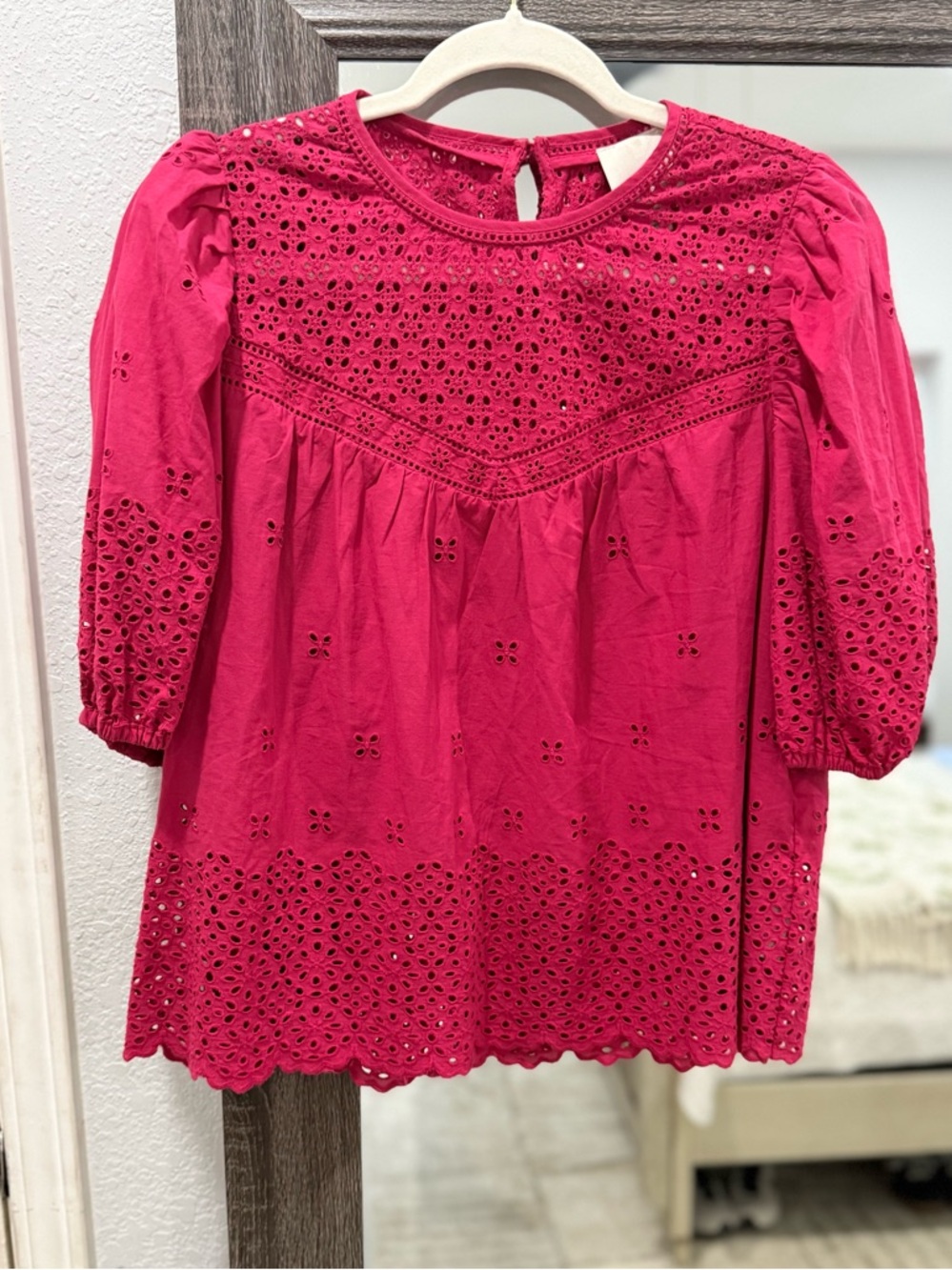 Women’s Eyelet Peasant Top - Fuchsia Pink